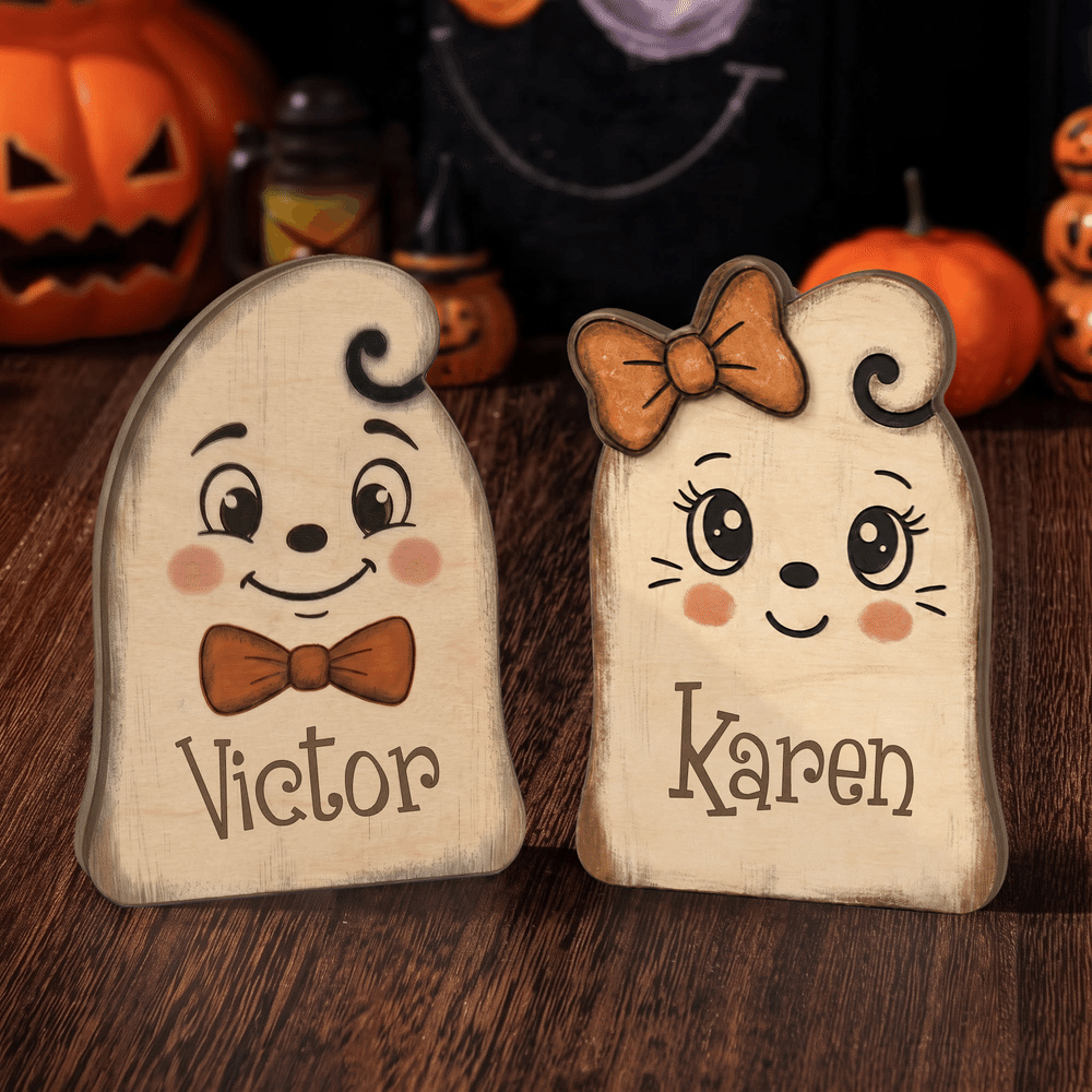 Personalised Cute Ghost Design Wooden Block Ornament with Name Vintage Halloween Indoor Decor Housewarming Gift for Family Friends 6