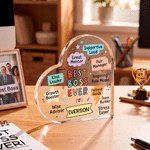 Personalized Best Boss Ever Praise Words Heart-Shaped Acrylic Plaque with Name Office Decor Appreciation Birthday Gift for Boss Team Manager