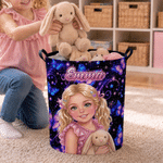 Personalised Shimmering Butterfly 3D-Style Art Photo Large Capacity Storage Laundry Basket with Name and Handles Daily Use Birthday Gift for Kids