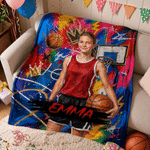 Personalised Graffiti Oil Painting Style Basketball Player Photo Soft Throw Blanket with Name Home Decor Birthday Gift for Basketball Player Lover
