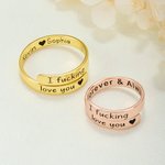 Personalized I Fucking Love You Sterling Silver Open Ring with Engraved Text and Card Dainty Jewelry Birthday Anniversary Gift for Couple