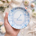 Personalized Exquisite Toile De Jouy Style Jewellery Dish with Initials and Date Anniversary Engagement Wedding Gift for Couple