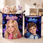 Personalised Shimmering Butterfly 3D-Style Art Photo Large Capacity Storage Laundry Basket with Name and Handles Daily Use Birthday Gift for Kids