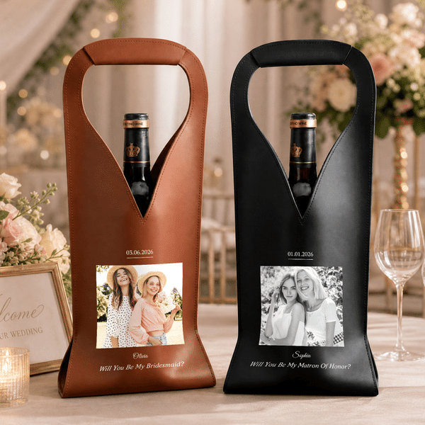 Personalized Photo PU Leather Protective Wine Bag with Name and Handle Wine Accessories  Wedding Anniversary Gift for Bridesmaids Besties