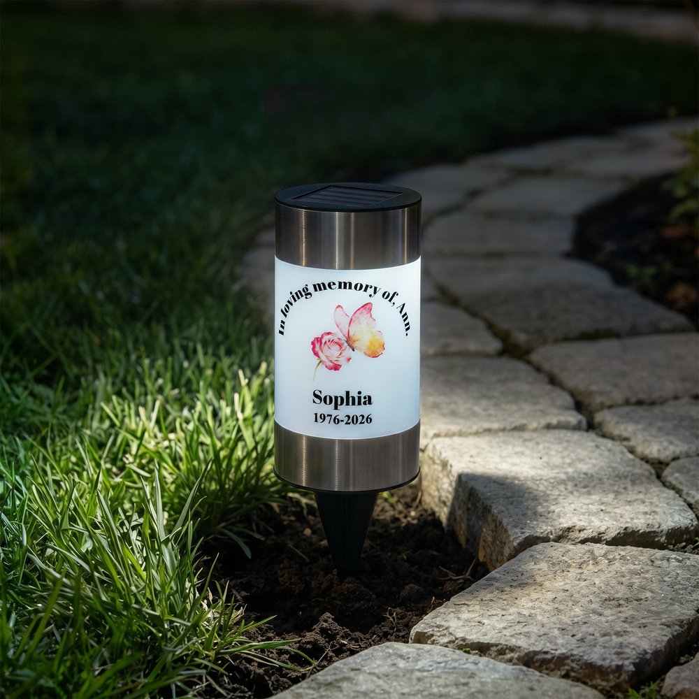 Personalized Exquisite Pigeon Butterfly Floral Solar Garden Light with Name and Text Cemetery Garden Memorial Gift for Bereaved Families 2