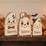 Personalised Cute Ghost Design Wooden Block Ornament with Name Vintage Halloween Indoor Decor Housewarming Gift for Family Friends 1