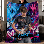Personalized Oil Painting Guitar Player Portrait Soft Throw Blanket with Name and Photo Home Decor Birthday Gift for Guitar Players Music Lovers