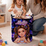 Personalised Shimmering Butterfly 3D-Style Art Photo Large Capacity Storage Laundry Basket with Name and Handles Daily Use Birthday Gift for Kids
