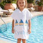 Personalised Cute Seahorse Starfish Jellyfish Sailboat Quick-Dry Soft Hooded Beach Towel with Name Beach Pool Party Birthday Gift for Kids