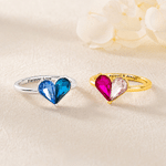 Personalized Heart Double Birthstones Sterling Silver Ring with Engraved Text Dainty Jewellery Birthday Anniversary Gift for Women