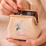 Portamonete personalizzato in pelle PU con effetto perla e fiore del mese di nascita, chiusura a scatto e nome: regalo di compleanno per l'uso quotidiano, ideale per amici, mamme e fidanzate