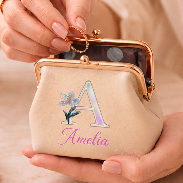 Portamonete personalizzato in pelle PU con effetto perla e fiore del mese di nascita, chiusura a scatto e nome: regalo di compleanno per l'uso quotidiano, ideale per amici, mamme e fidanzate