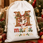 Gepersonaliseerde 3D-stijl kunstwerk cartoon kinderfoto cadeauzak met trekkoord en grote inhoud, met naam, kerstfeestcadeau voor kinderen en vrienden