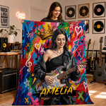Personalized Oil Painting Guitar Player Portrait Soft Throw Blanket with Name and Photo Home Decor Birthday Gift for Guitar Players Music Lovers