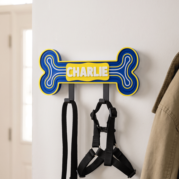 Personalised 3D Printed Bone-Shaped Pet Leash Holder with Name Home Entryway Decor Walk the Dog Birthday Gift for Pet Lovers
