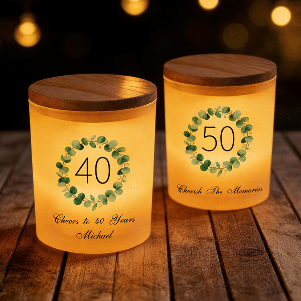 Personalized Eucalyptus Leaves Candle Holder with LED Candle and Text Table Decor Birthday Anniversary Gift for Friends Family Lovers