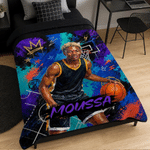 Personalised Graffiti Oil Painting Style Basketball Player Photo Soft Throw Blanket with Name Home Decor Birthday Gift for Basketball Player Lover
