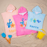 Personalised Cute Seahorse Starfish Jellyfish Sailboat Quick-Dry Soft Hooded Beach Towel with Name Beach Pool Party Birthday Gift for Kids