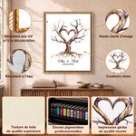 Impression sur toile personnalisée avec nom et date - Arbre à empreintes - Cadeau mariage pour jeunes mariés