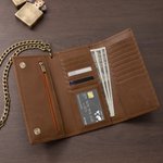 Gepersonaliseerde retro-portemonnee van PU-leer voor heren met schedel- en adelaar-kruispatroon en ketting, met naam – verjaardagscadeau voor vriend, vader of opa