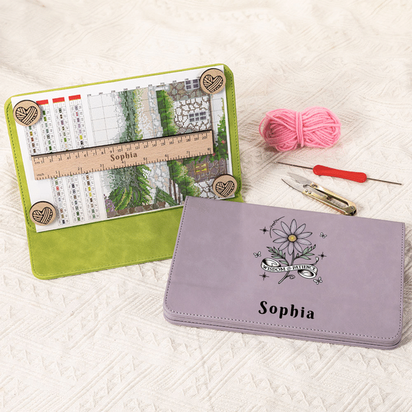 Personalized Birth Flower Folding Knitted Chart Holder with 4 Circular Magnets and Magnetic Ruler Birthday Christmas Gift for Knitting Lovers