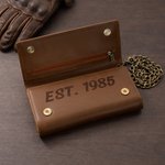Gepersonaliseerde retro-portemonnee van PU-leer voor heren met schedel- en adelaar-kruispatroon en ketting, met naam – verjaardagscadeau voor vriend, vader of opa