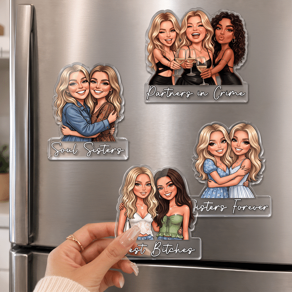 Magnete da frigo in acrilico personalizzato con foto in stile 3D raffigurante un personaggio, con testo; decorazione per la casa; regalo per addio al celibato; regalo di amicizia per i migliori amici