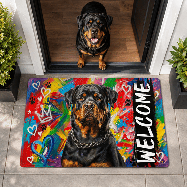 Personalized Graffiti Art Oil Painting Dog Cat Photo Anti‑Slip Welcome Doormat with Name Home Decor Housewarming Gift for Pet Lovers