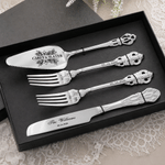 Personalized Retro Stainless Steel Cake Forks Knife Server Cutting Set with Name and Date Wedding Anniversary Gift for Bride Groom