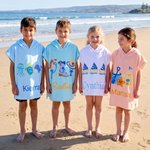 Personalized Cute Seahorse Starfish Jellyfish Sailboat Quick-Dry Soft Hooded Beach Towel with Name Beach Pool Party Birthday Gift for Kids