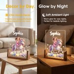 Personalized Fantasy Unicorn Photo Flower 3D-Style Character Artwork Acrylic LED Night Light with Name Birthday Christmas Gift for Best Friend Kid