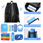 Zaino per bambini personalizzato, con nome, foto in stile cartone animato e nuvola di parole - Regalo per il rientro a scuola per bambini e bambine
