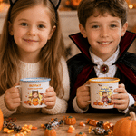 Taza esmaltada personalizada con personaje de dibujos animados de Halloween y nombre: regalo de Halloween para niños, ideal para tomar algo a diario