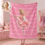 Personalized 3D-Effect Artwork Birth Flower Butterfly Ballet Girl Soft Throw Blanket with Name Home Use Birthday Gift for Ballet Lover