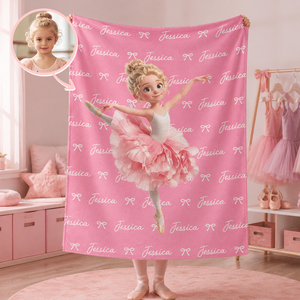 Personalized 3D-Effect Artwork Birth Flower Butterfly Ballet Girl Soft Throw Blanket with Name Home Use Birthday Gift for Ballet Lover