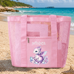 Personalized Birthstone Dragon Mesh Beach Tote Bag with Name Summer Vacation Swimming Pool Birthday Gift for Kids