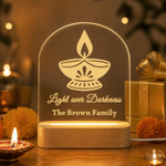 Personalized Happy Diwali Diya Calendula LED Acrylic Night Light with Text Family Name and Wooden Base Home Decor Religious Gift for Family Friends