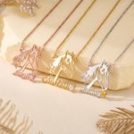 Personalised Hollow Horse Rose Sterling Silver Necklace with Name and Birthstone Dainty Jewellery Birthday Gift for Horse Lovers