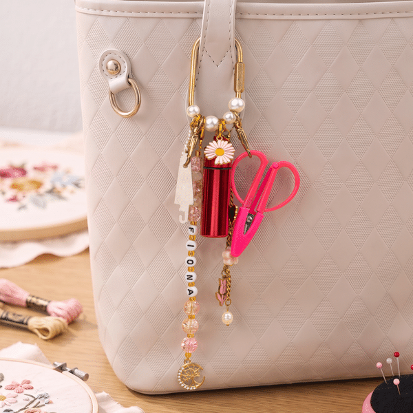 Personalised Colourful Needlepoint Tool Kit Bag Charm with Name Embroidery Cross Stitch Accessories Birthday Gift for Needlework Lovers