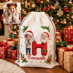 ersonalized 3D-Style Character Artwork Photo Canvas Drawstring Gift Bag with Initial and Name Christmas Gift for Boys Girls