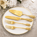 Personalized Retro Stainless Steel Cake Forks Knife Server Cutting Set with Name and Date Wedding Anniversary Gift for Bride Groom