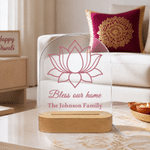 Personalized Happy Diwali Diya Calendula LED Acrylic Night Light with Text Family Name and Wooden Base Home Decor Religious Gift for Family Friends
