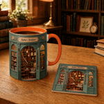 Personalized 3D-Effect Artwork Bookstore 11 oz 15 oz Ceramic Coffee Mug with Text Daily Drinking Birthday Gift for Book Lovers Bookworms