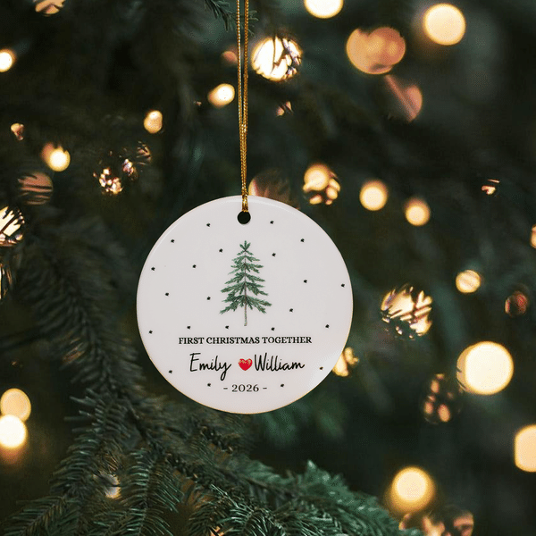 Personalised Pine Tree First Christmas Ceramic Christmas Ornament with Name and Year Tree Decor Christmas Gift for Couples Newlyweds