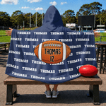 Personalised Multicolour American American Football Pattern Soft Hooded Blanket with Name and Number Game Day Birthday Gift for Kids Family Friends