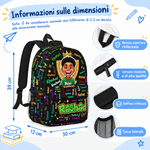 Zaino per bambini personalizzato, con nome, foto in stile cartone animato e nuvola di parole - Regalo per il rientro a scuola per bambini e bambine