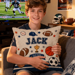 Personalised Sports Cartoon Ball Faux Quilted Pattern Soft Cosy Cushion Cover with Name Home Decor Birthday Christmas Gift for Boys Teens