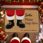 Personalised Santa Boots Please Stop Here Non-Slip Flannel Doormat with Text Christmas Winter Holiday Gift for Family Friends
