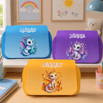 Personalised Magical Cartoon Baby Dragon Birthstone Double-Layer Large Capacity Pencil Case with Name Birthday Back to School Gift for Kids