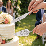 Personalized Retro Stainless Steel Cake Forks Knife Server Cutting Set with Name and Date Wedding Anniversary Gift for Bride Groom